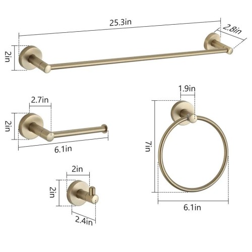 Bathroom Accessories Towel Holder Single Towel Bar Rail 4 Pieces Bath Towel Rack Set
