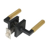 Modern Square Rosette and L-Square Stem, Satin Brass Luxury Knurled Door Handle Lever for Interior Door