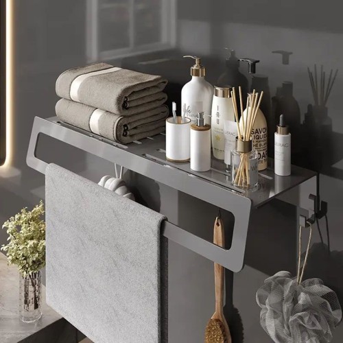 Luxurybathroom Towel Bar Accessory Set Flat Storage Towel Rack Quality Aluminum Wall Mounted Bathroom Accessories Set