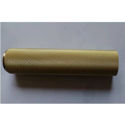 Modern Square Rosette and L-Square Stem, Satin Brass Luxury Knurled Door Handle Lever for Interior Door